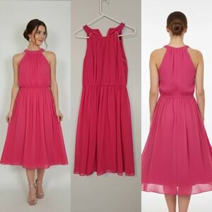 NWT Max Mara Fuchsia Pleated Halter Midi Dress Size 6 – Elegant Flowy Silhouette